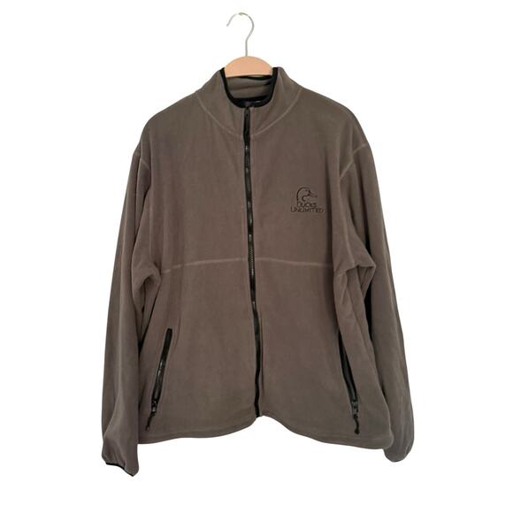 Ducks Unlimited Black Gray Polyester Full Zip Fleece Jacket Men’s large - Picture 1 of 4
